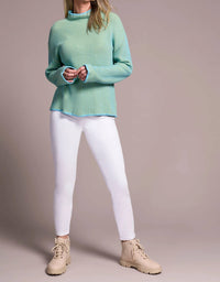 TRIBAL Corinne Combed Rib Funnel Neck Sweater in mistblue - women's sweater