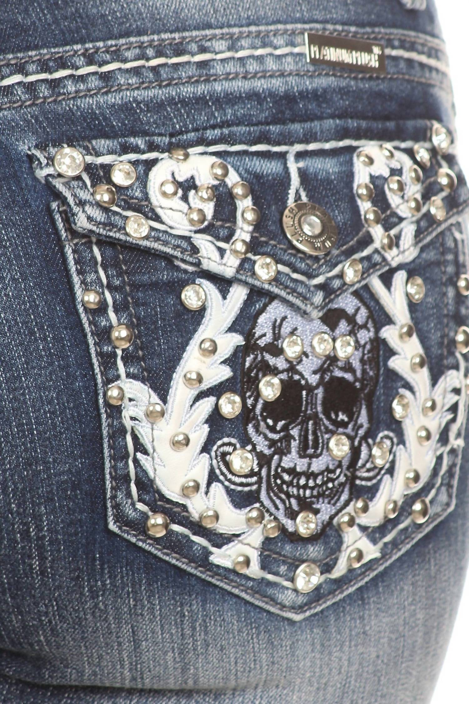 Bus Stop - Naughty Denim with Skull Pockets