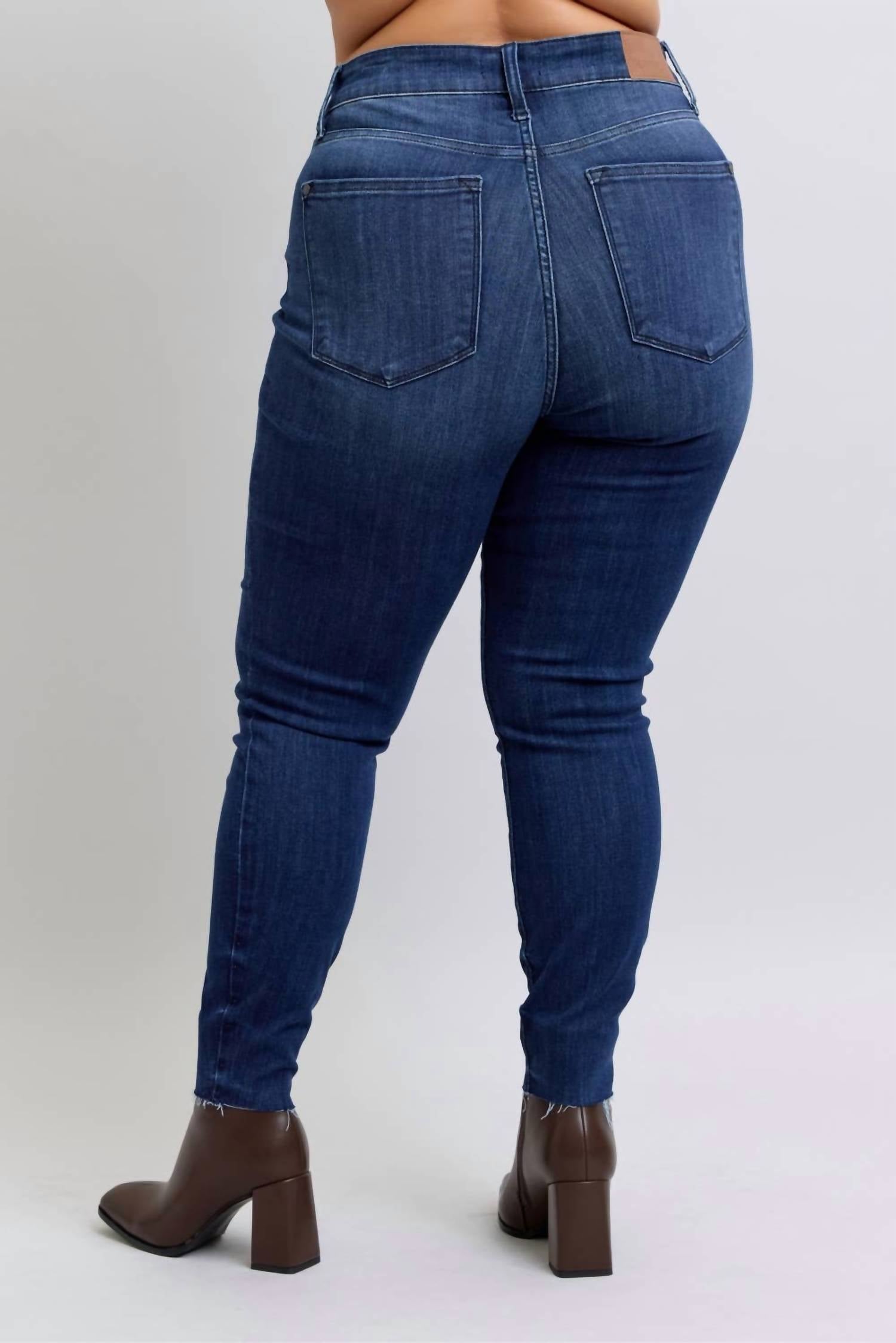 Judy Blue - Mid Rise With Raw Hem Skinny Jeans - Plus