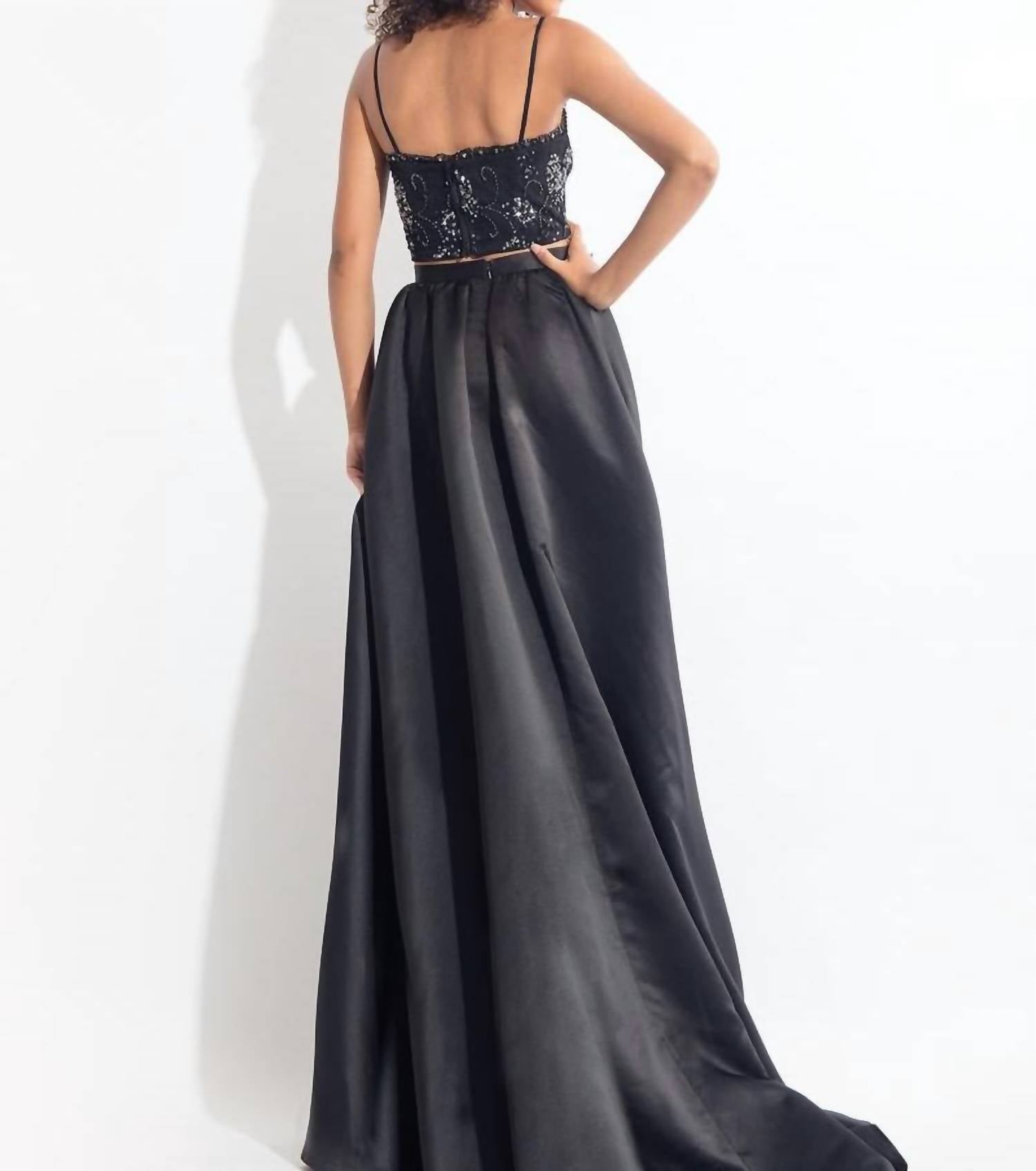 Rachel Allan - Lace Embroidered Ensemble With Matte Satin Overskirt