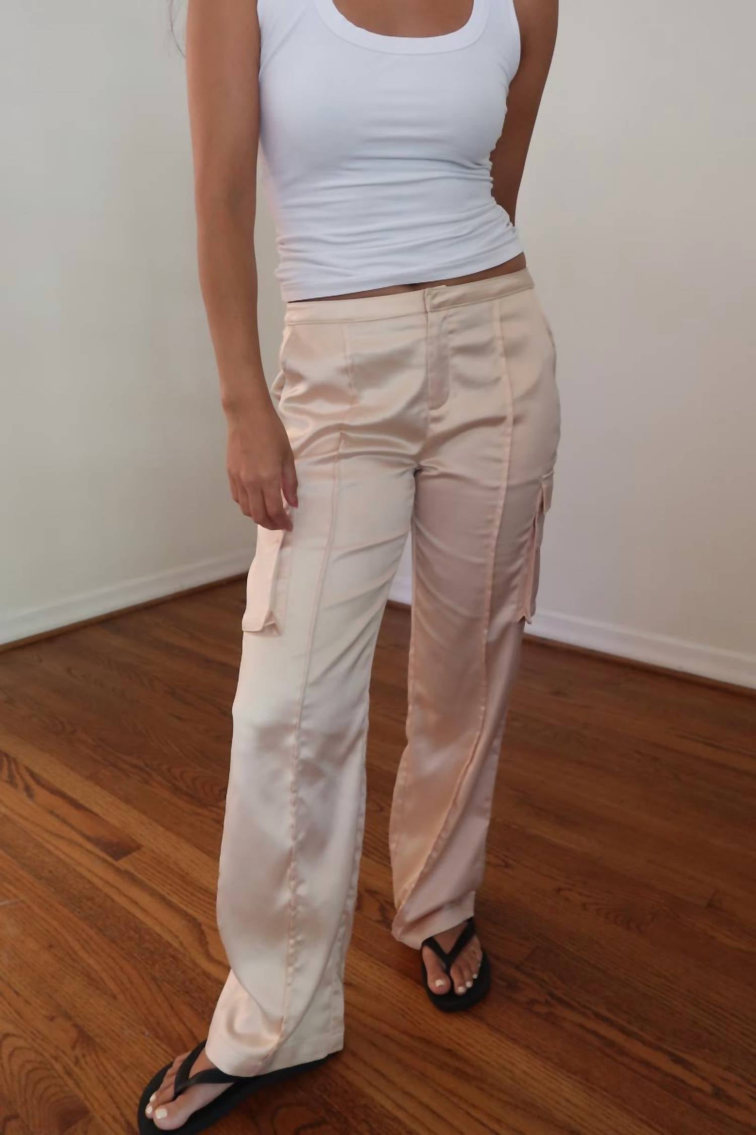 Et Clet Satin Straight Leg Cargo Pants in natural - women's pants - detail view