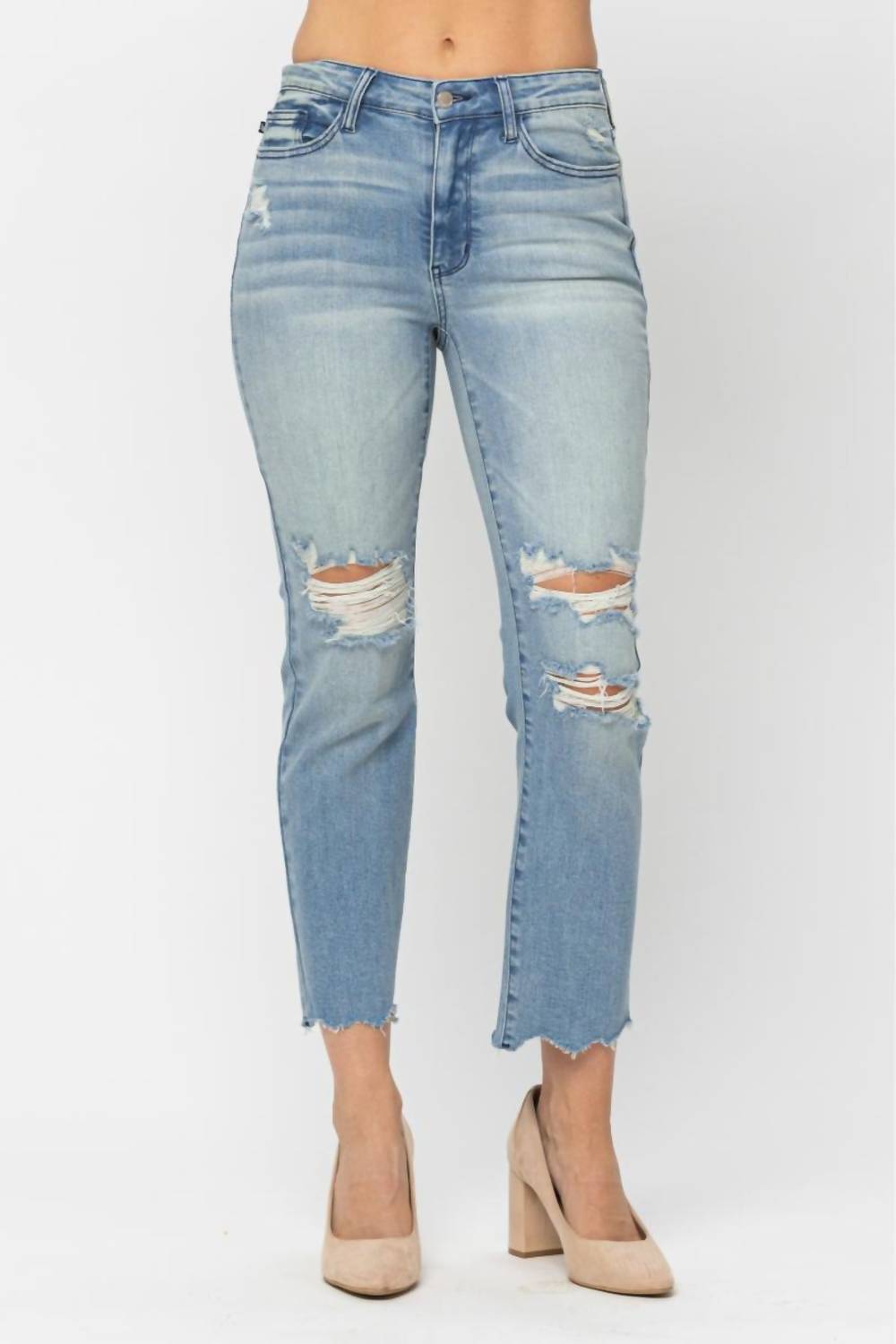 Judy Blue - Mid-rise Destroyed Crop Straight Jeans