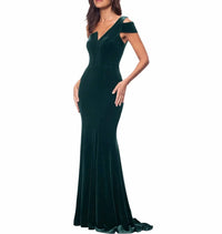Betsy & Adam - One-shoulder Velvet Mermaid Gown
