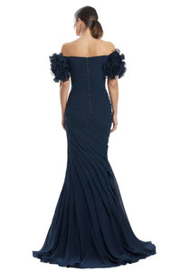 DAYMOR Off The Shoulder Dress in navy - women's dress - detail view