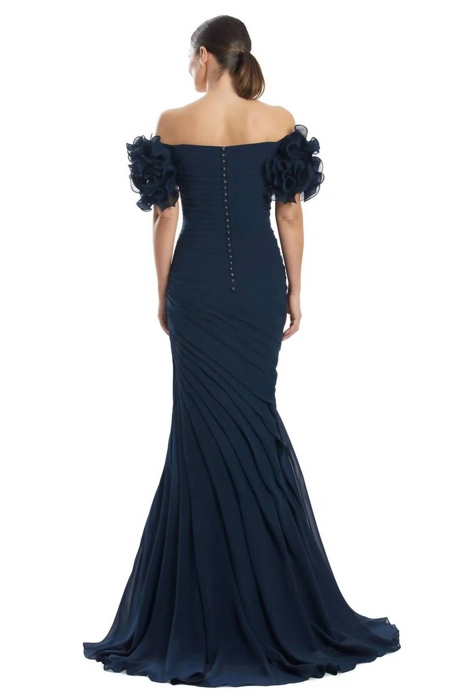 DAYMOR Off The Shoulder Dress in navy - women's dress - detail view