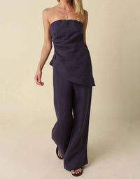 Olivaceous - Clean Wide Leg Linen Pants
