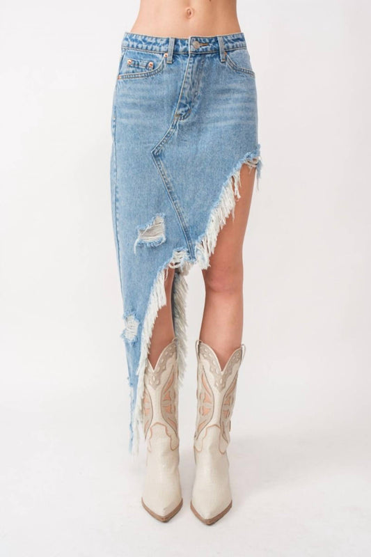 Signature8 - Unbalanced Destroyed Denim Maxi Skirt