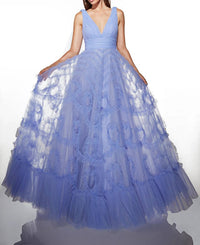 Alyce Paris - Long V-neckline Ruffled A-line Gown