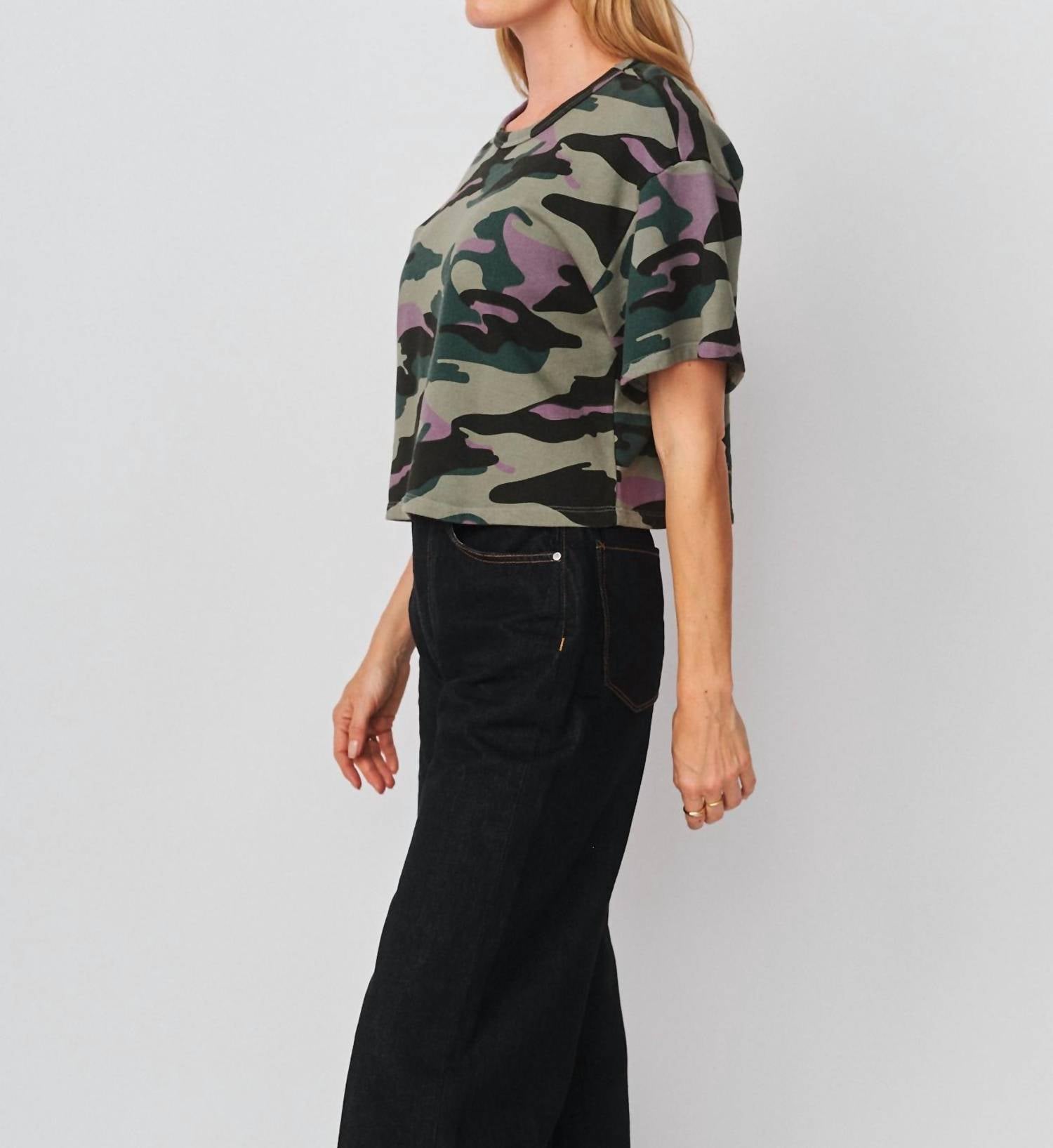 Sundry Cropped Sweatshirt Tee in signature green - women's t-shirt - detail view