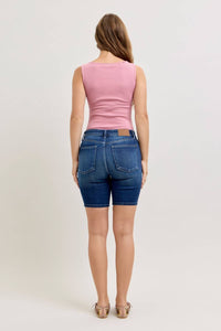 Judy Blue Mid Rise Bermuda Denim Short in blue - women's shorts - view 4