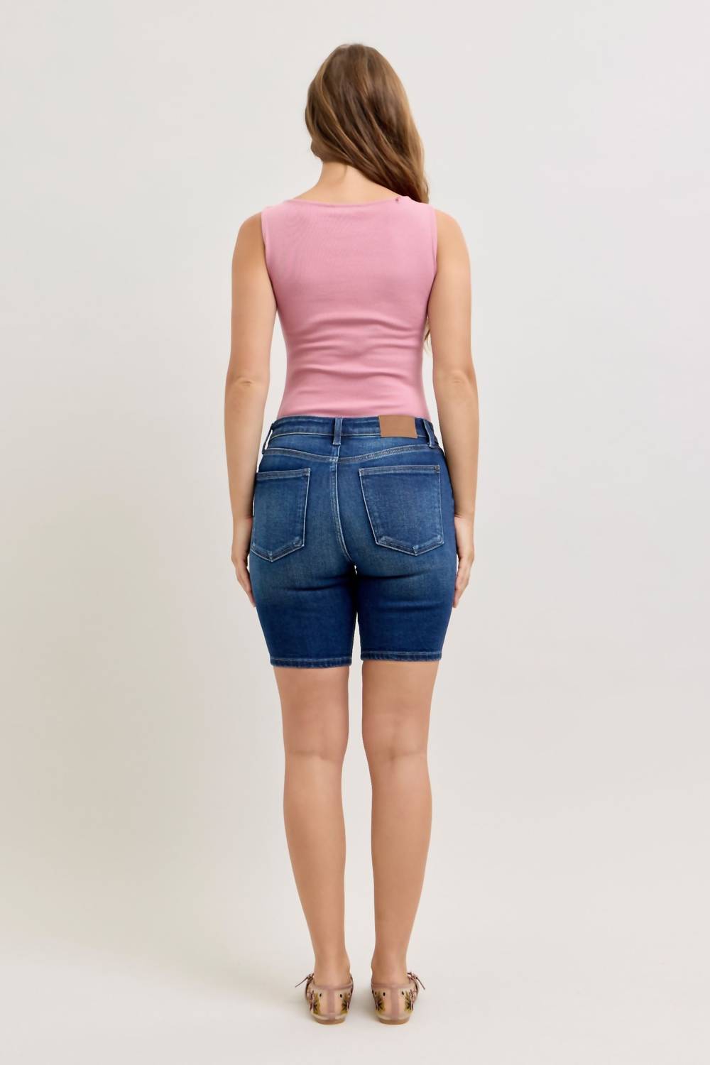 Judy Blue Mid Rise Bermuda Denim Short in blue - women's shorts - view 4