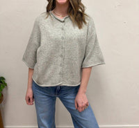 By Together Kelsey Solid Quarter Sleeve Cardigan in heather gray - women's blouse - view 4