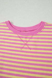 Shewin - Stripe Short Sleeve Top And Skirt Set