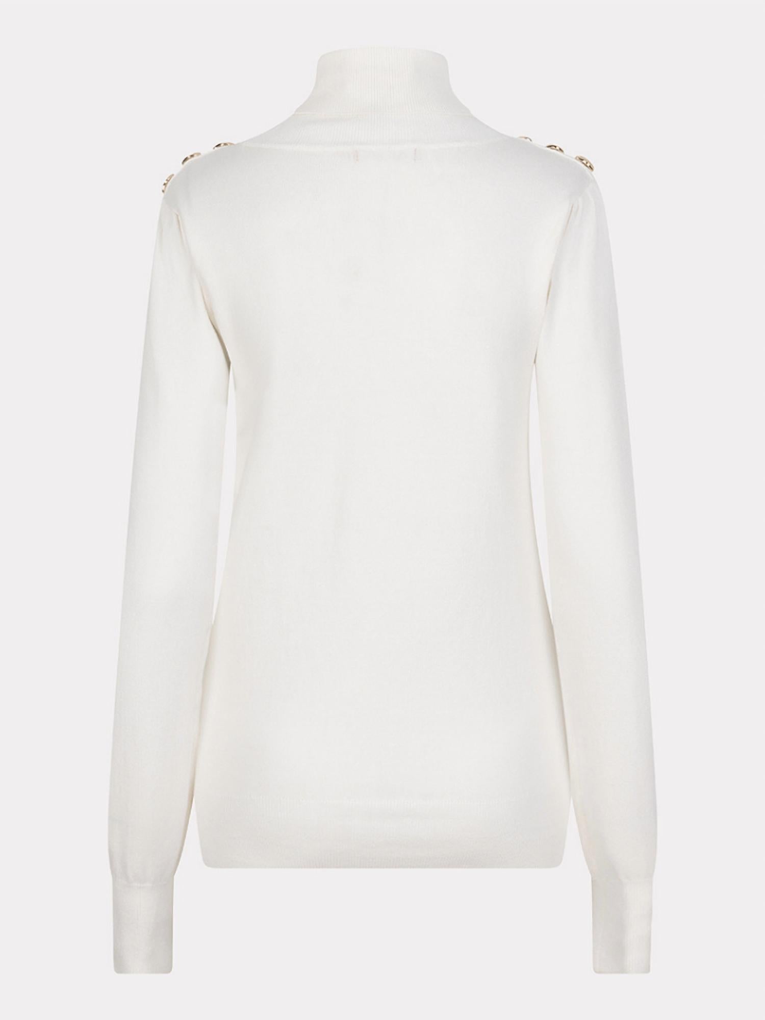 ESQUALO Women's Sweater Shoulder Button Collar Basic Knit Top in off white - women's sweater - view 5