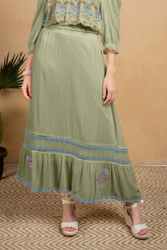 Paparazzi - Embroidered Rayon Crinkle Skirt