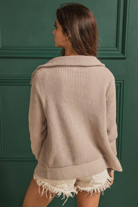 Bibi - Front Zip Up High Neck Sweater Jacket