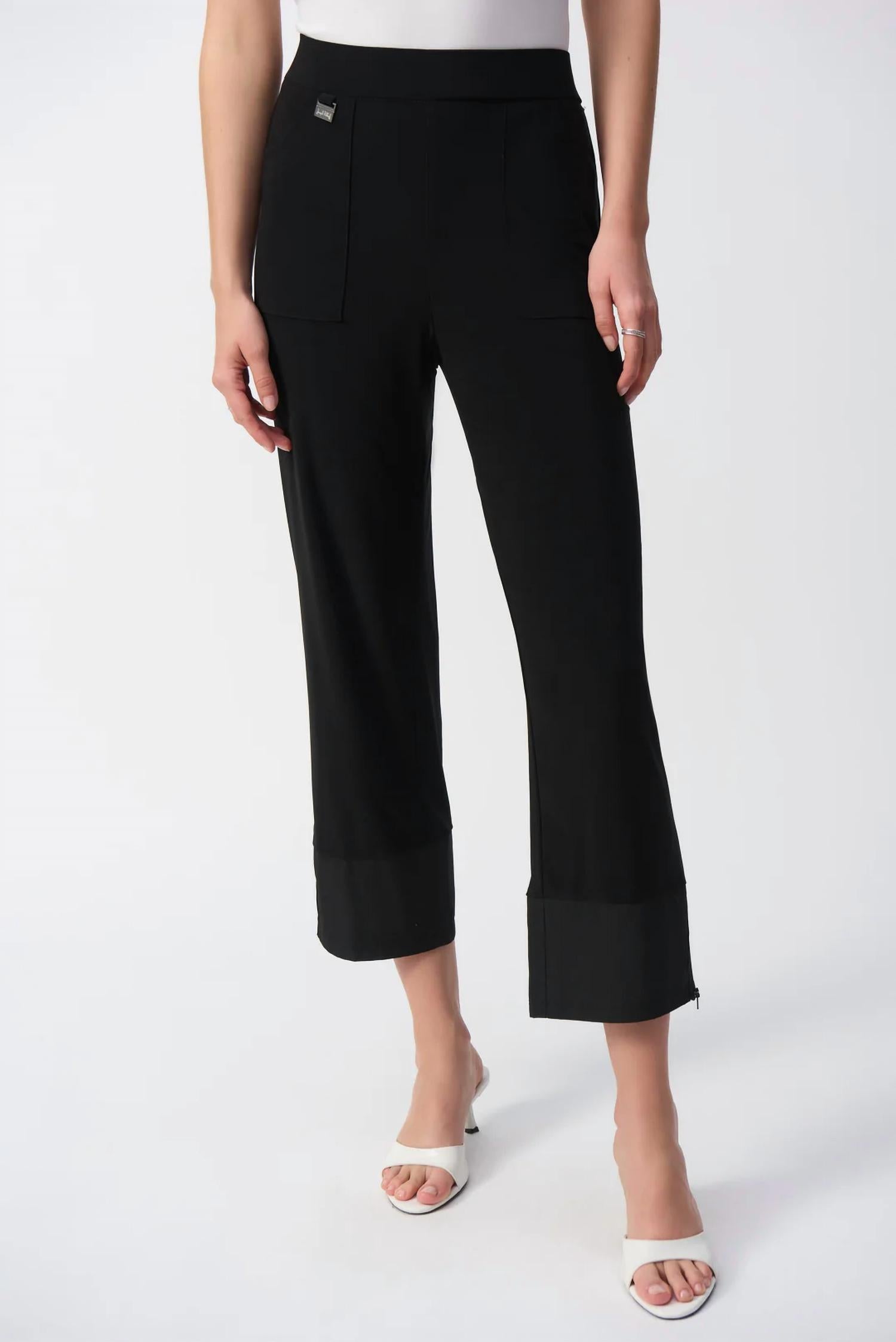Joseph Ribkoff - Zip Cuffed Hem Straight Cropped Pants