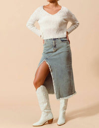 So Me - Midi Denim Front Slit Skirt