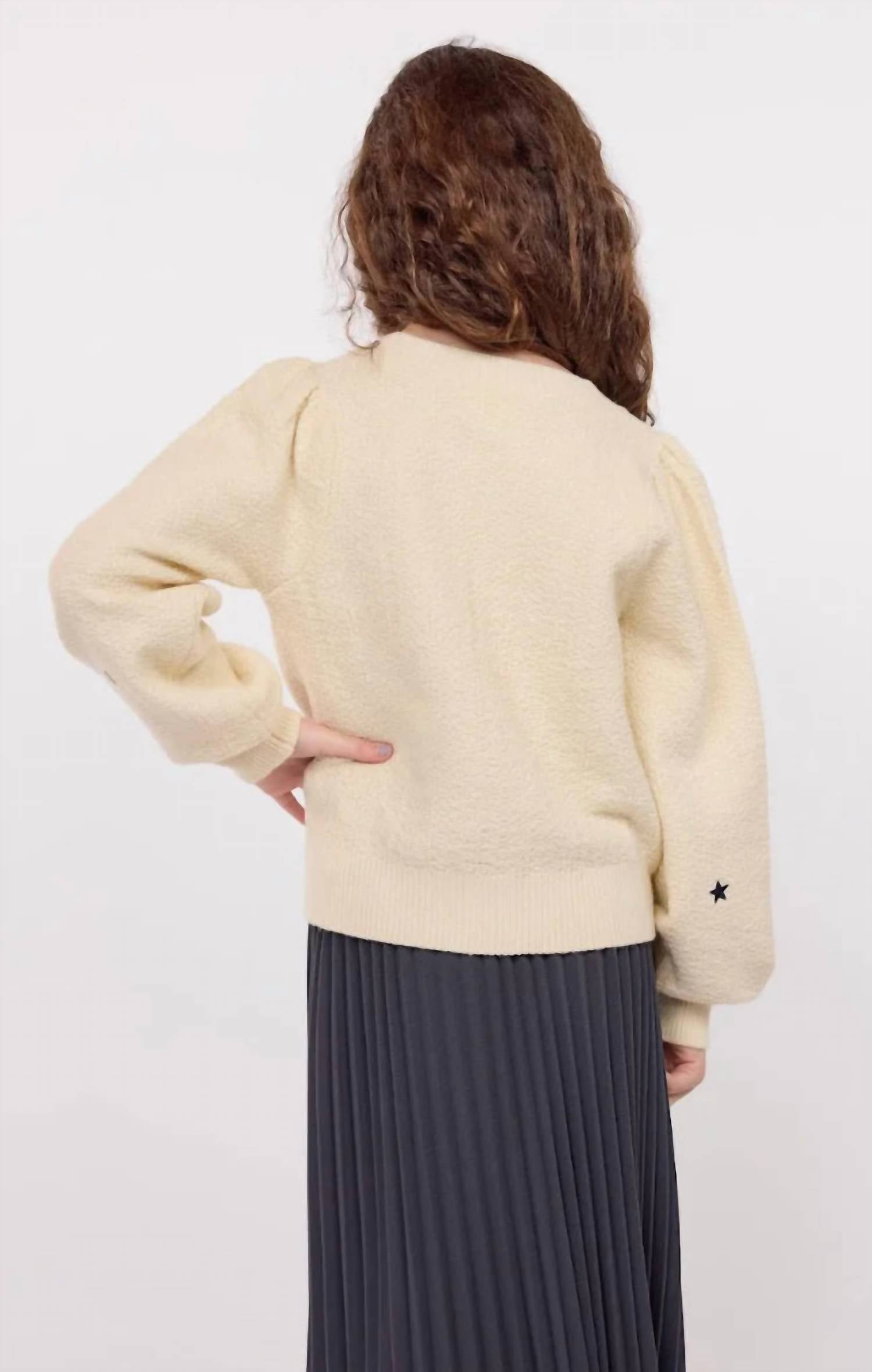 Sadie & Sage Star Embroidered Sweater Top in cream navy - kids' sweater - alternate view