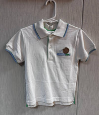 Florence Eiseman Boys' Baseball Polo Shirt in white blue - kids' shirt - detail view
