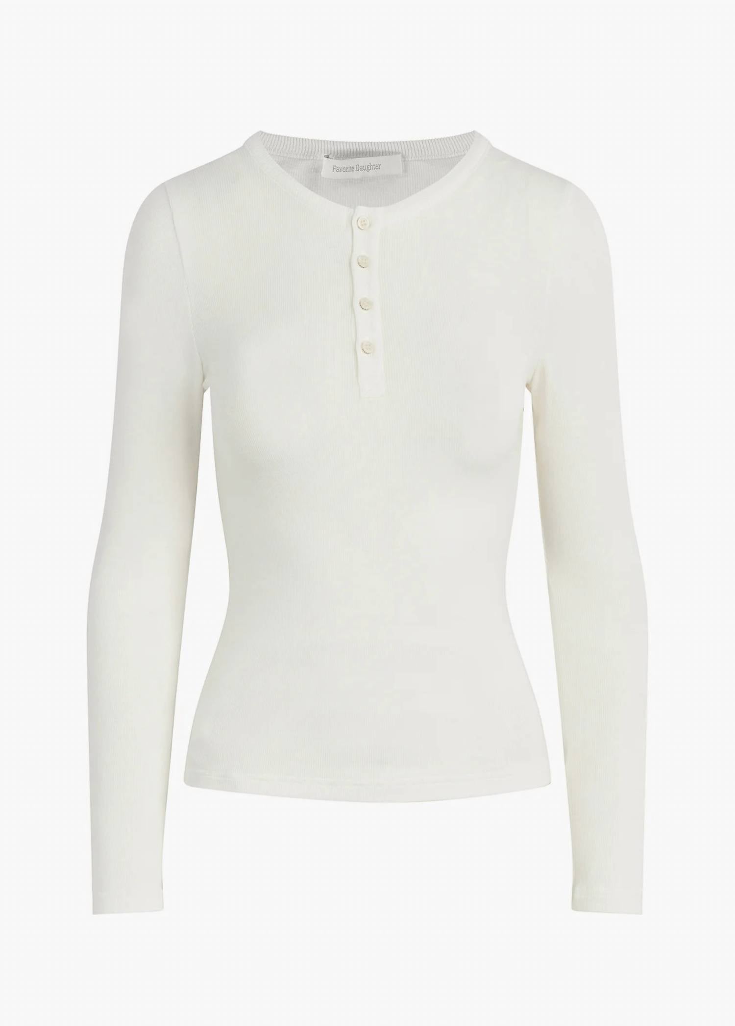 Favorite Daughter Henley Ribbed Long Sleeve Shirt in white - women's long sleeve top - view 5
