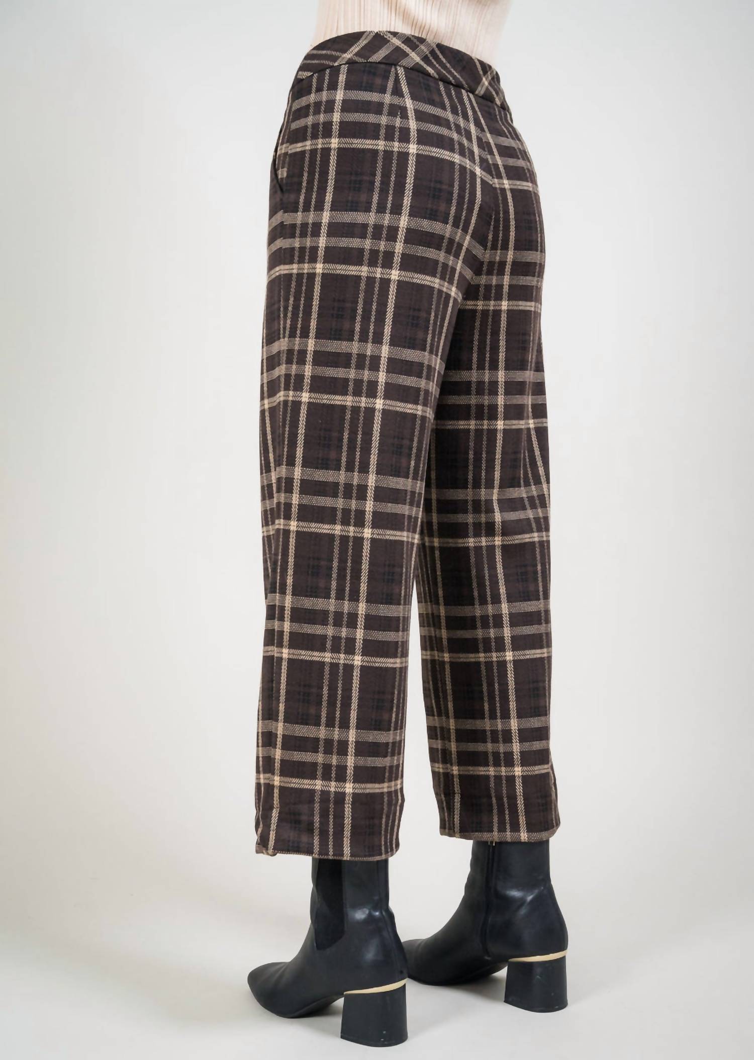 LISETTE Plaid Wide Crop Pant in chocolate - women's pants - alternate view