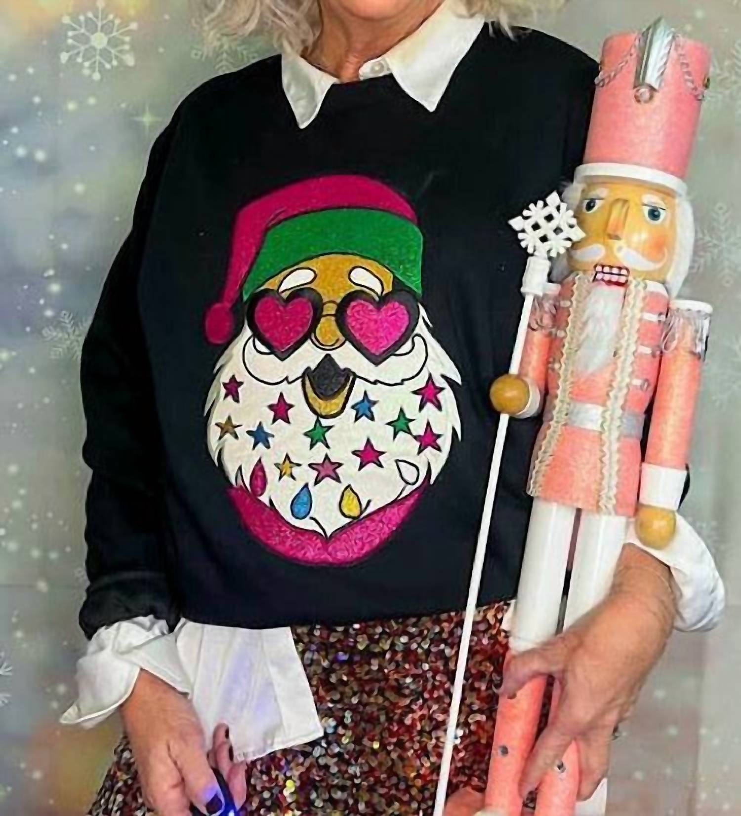 Three Pearls And Co. - Women's Heart Eyes Santa Sweatshirt