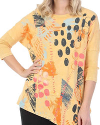 Jess & Jane Dottie Mineral Washed Dolman Sleeve Cotton Top - Plus in wheat - women's blouse - detail view