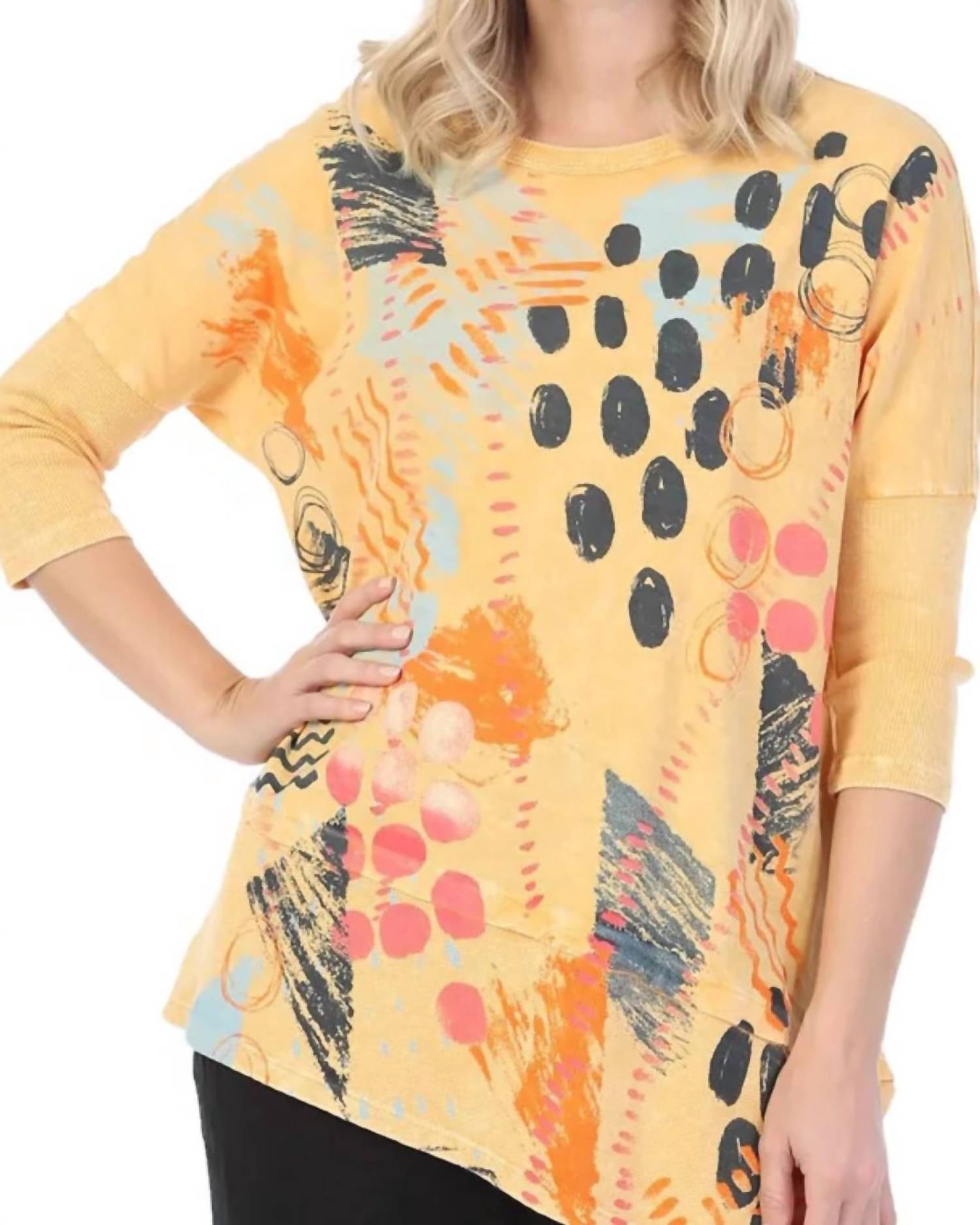 Jess & Jane Dottie Mineral Washed Dolman Sleeve Cotton Top - Plus in wheat - women's blouse - detail view