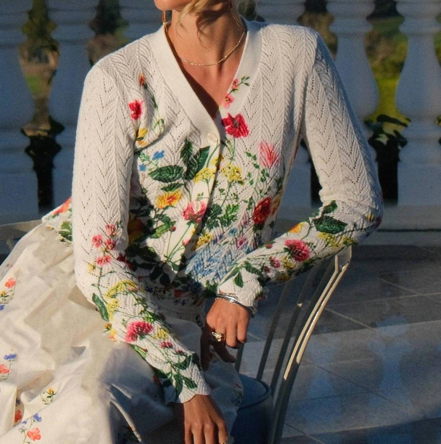 current air Floral Print Scalloped Cardigan in multi - women's cardigan - view 6