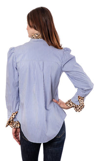 Dizzy-Lizzie - Striped Puff sleeve top with collar & cuff