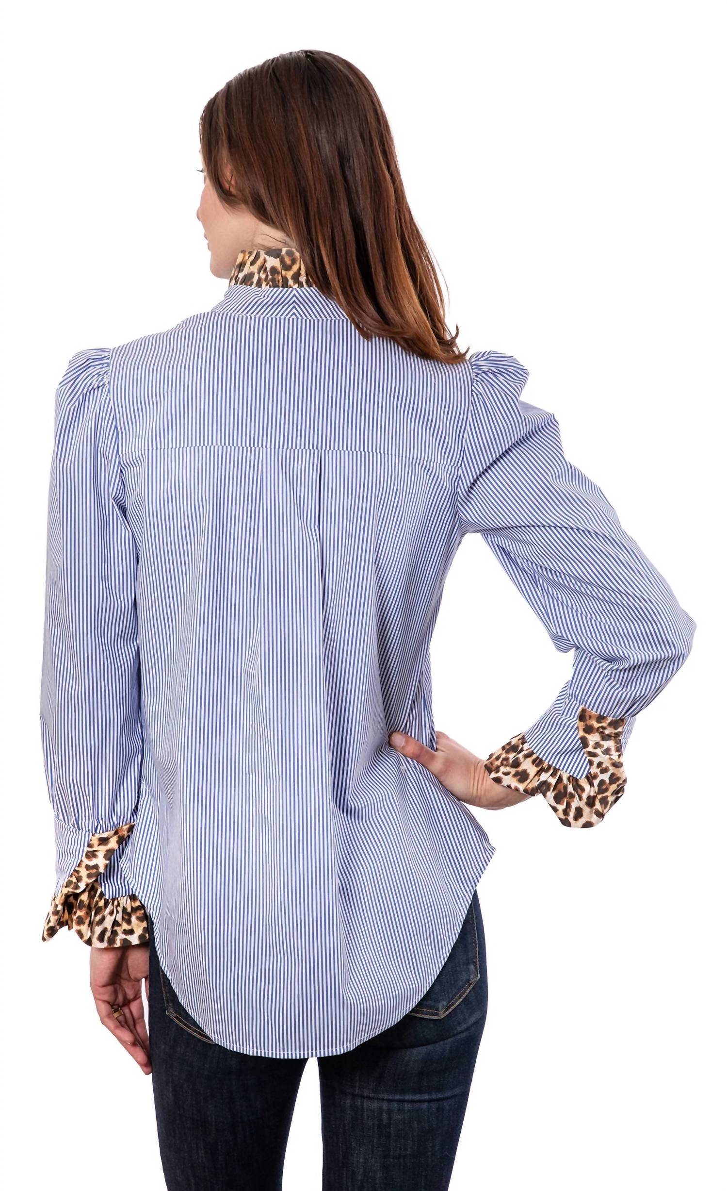 Dizzy-Lizzie - Striped Puff sleeve top with collar & cuff