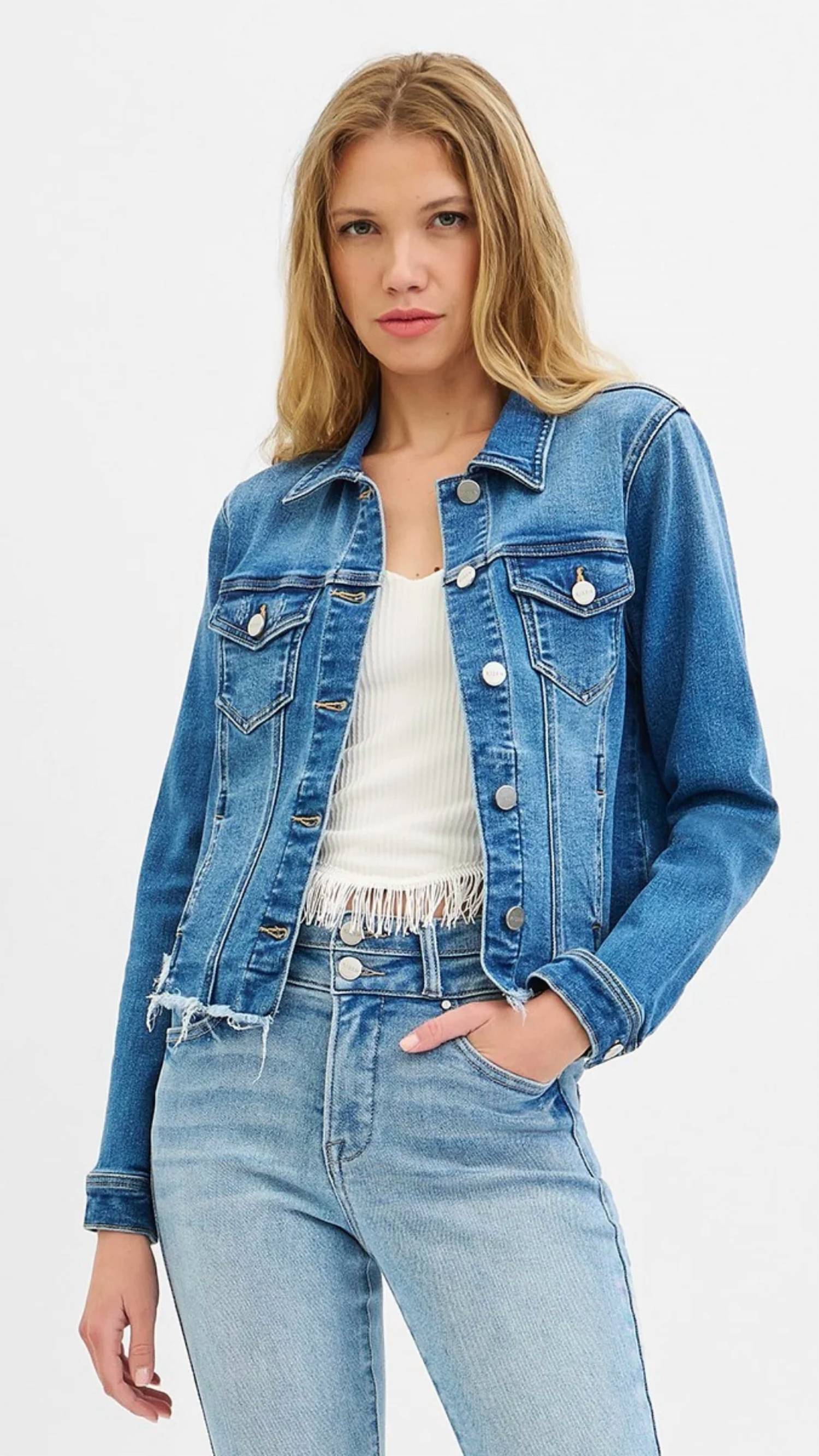 Risen - Irregular Frayed Hem Jean Jacket
