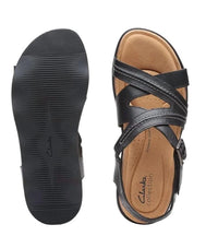 Clarks Women's Brynn Ave Flat Sandal in black leather - women's sandal - view 4