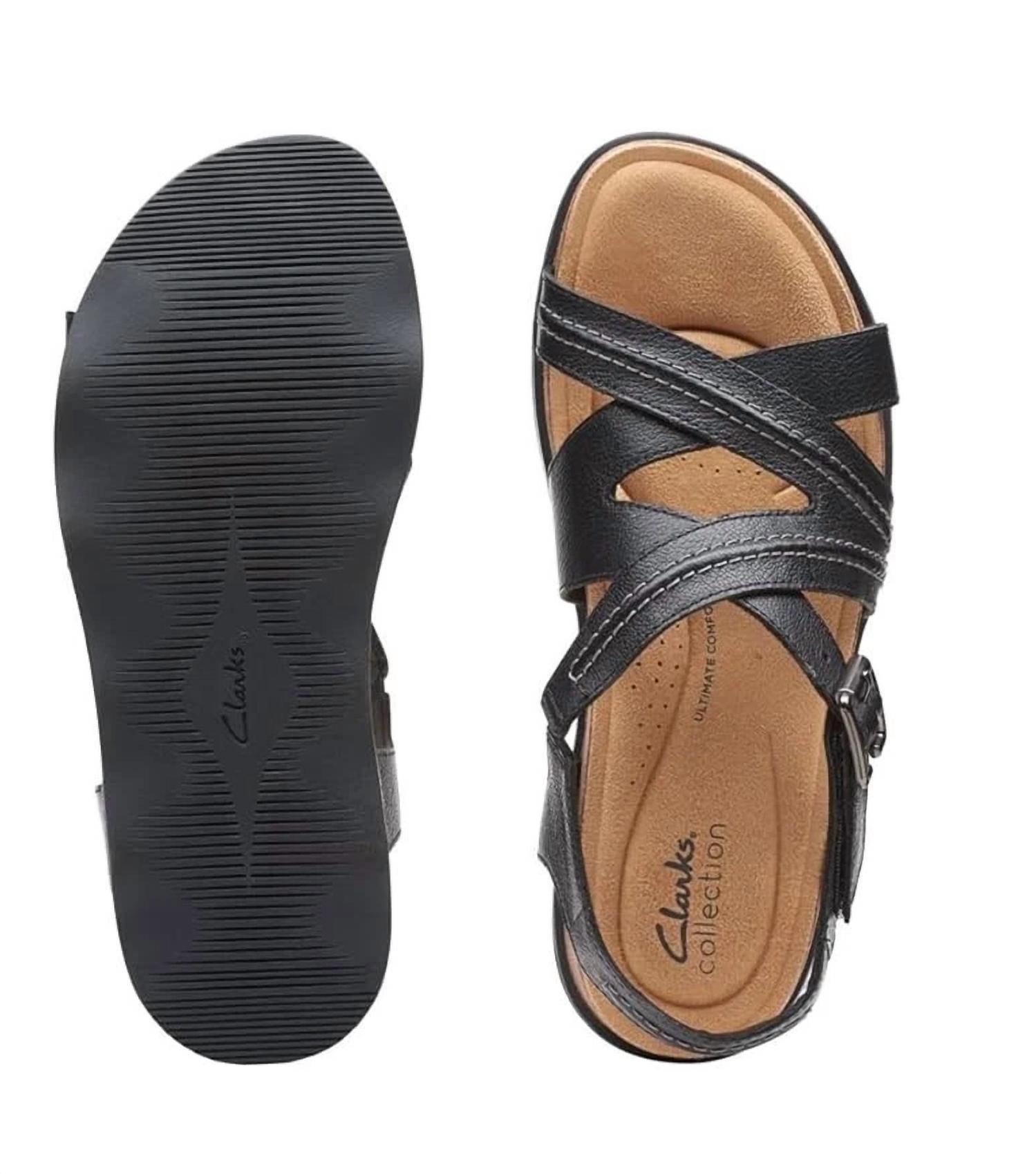 Clarks Women's Brynn Ave Flat Sandal in black leather - women's sandal - view 4