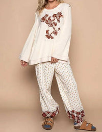 Pol - Embroidered Round Neck Long Sleeve Knit Top