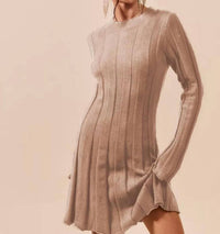 Bluivy - Ribbed Knit Long Sleeve Sweater Dress