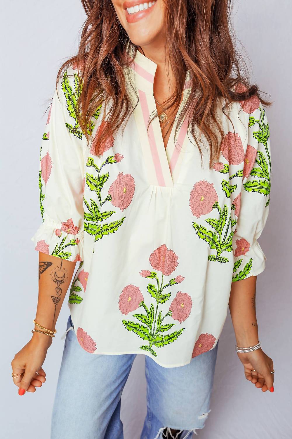Little Daisy Closet - Spring Wild Flower V Neck Blouse