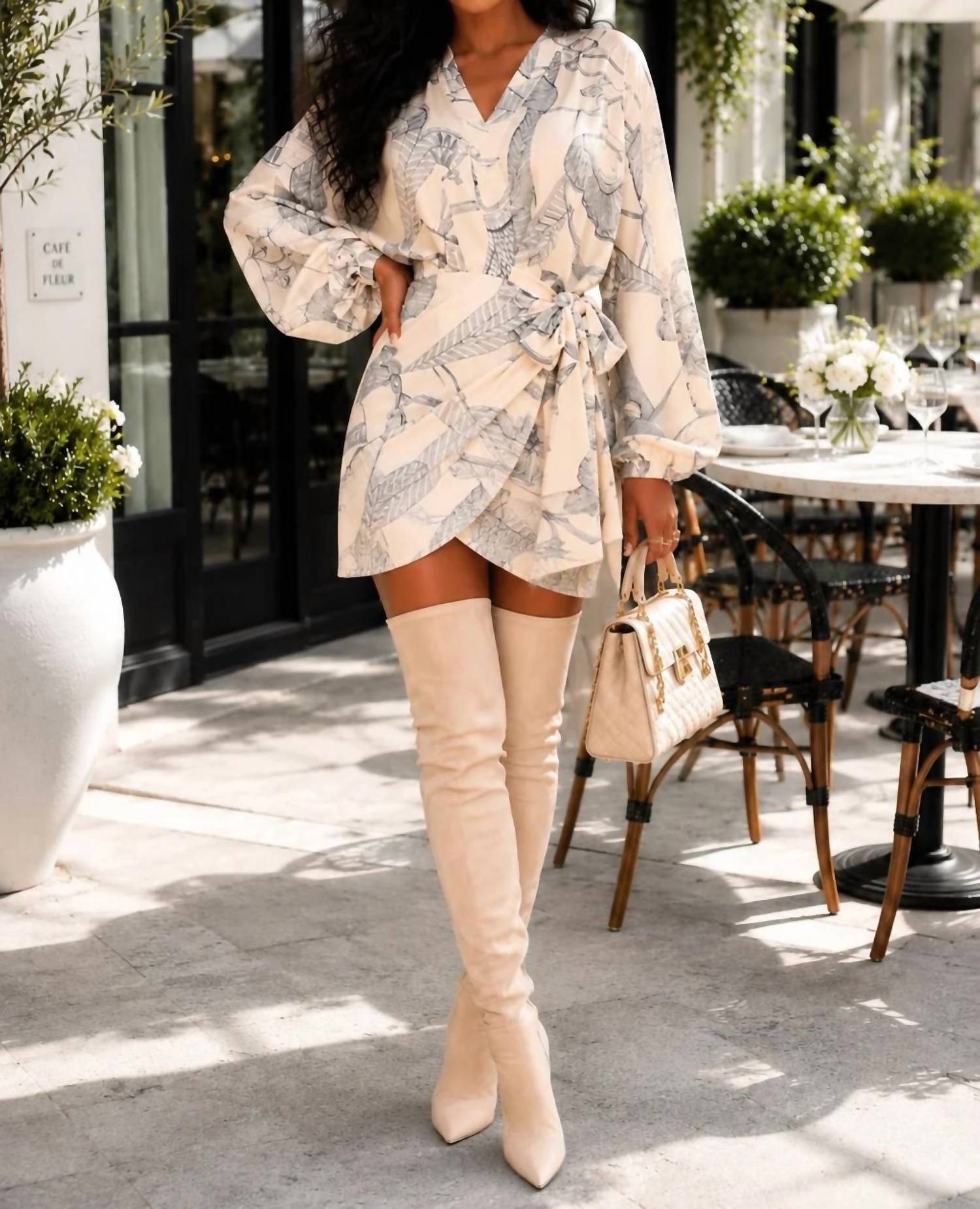 Surelymine - Santorini Escape Printed Wrap Mini Dress