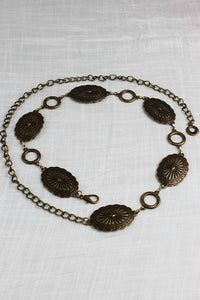 LETO Western Chain Interlocking Oval And O-ring Belt in autique gold - women's accessory