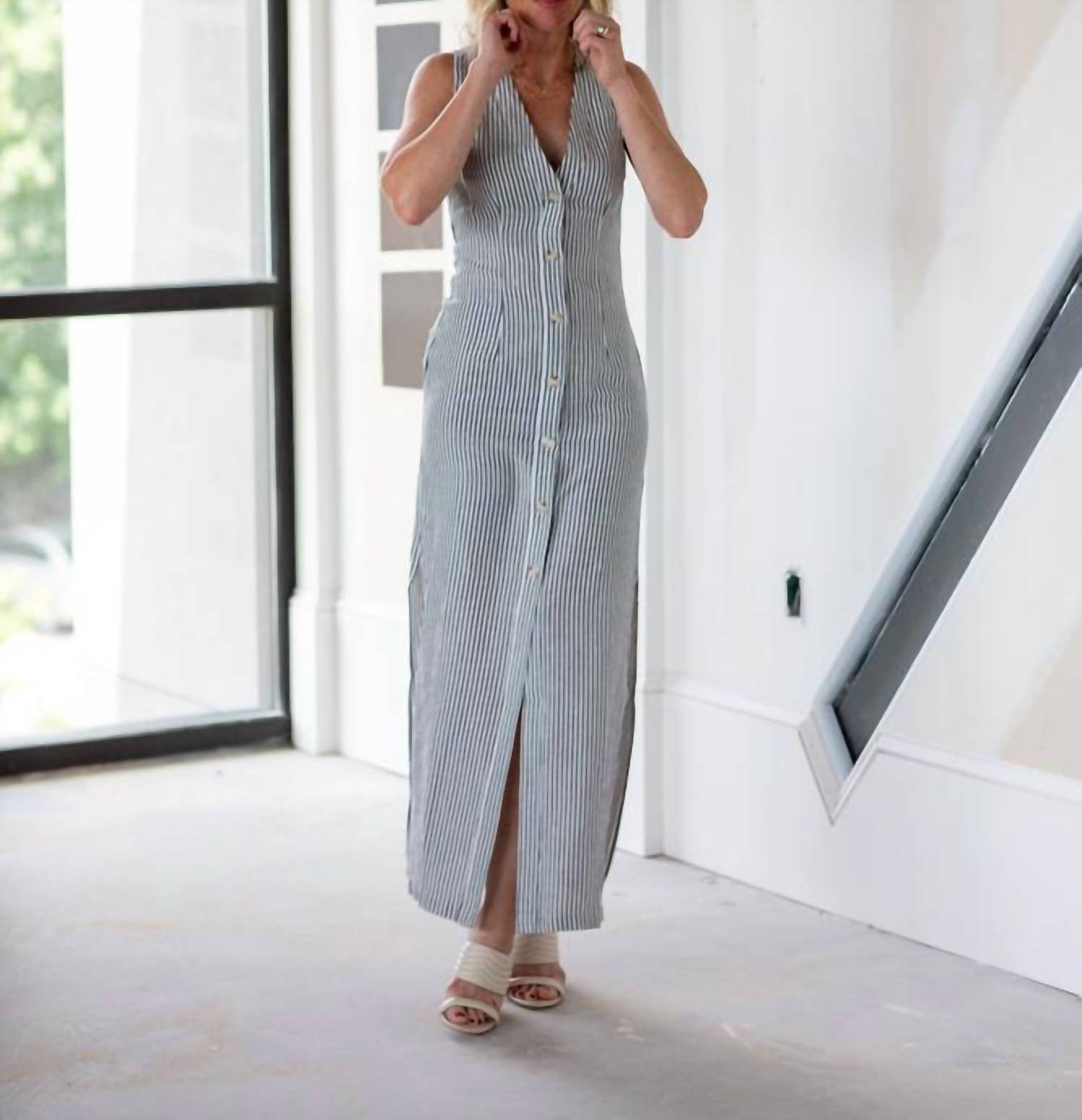 onia Button Down Maxi Dress in deep navy white - women's dress