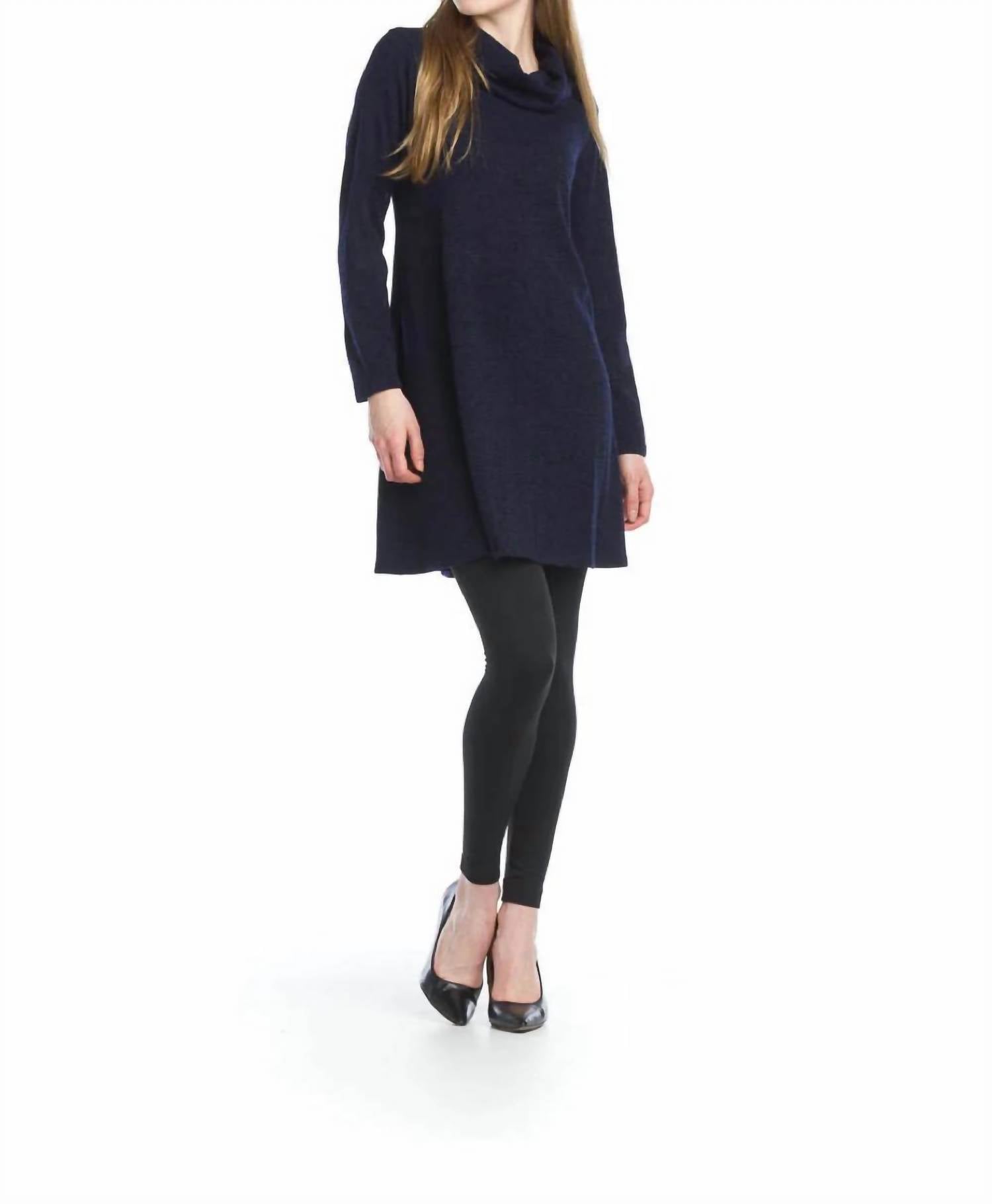 Papillon - Heathered A-line Cowl Neck Sweater Dress