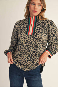 Jodifl - Half Zip Textured Leopard Print Top