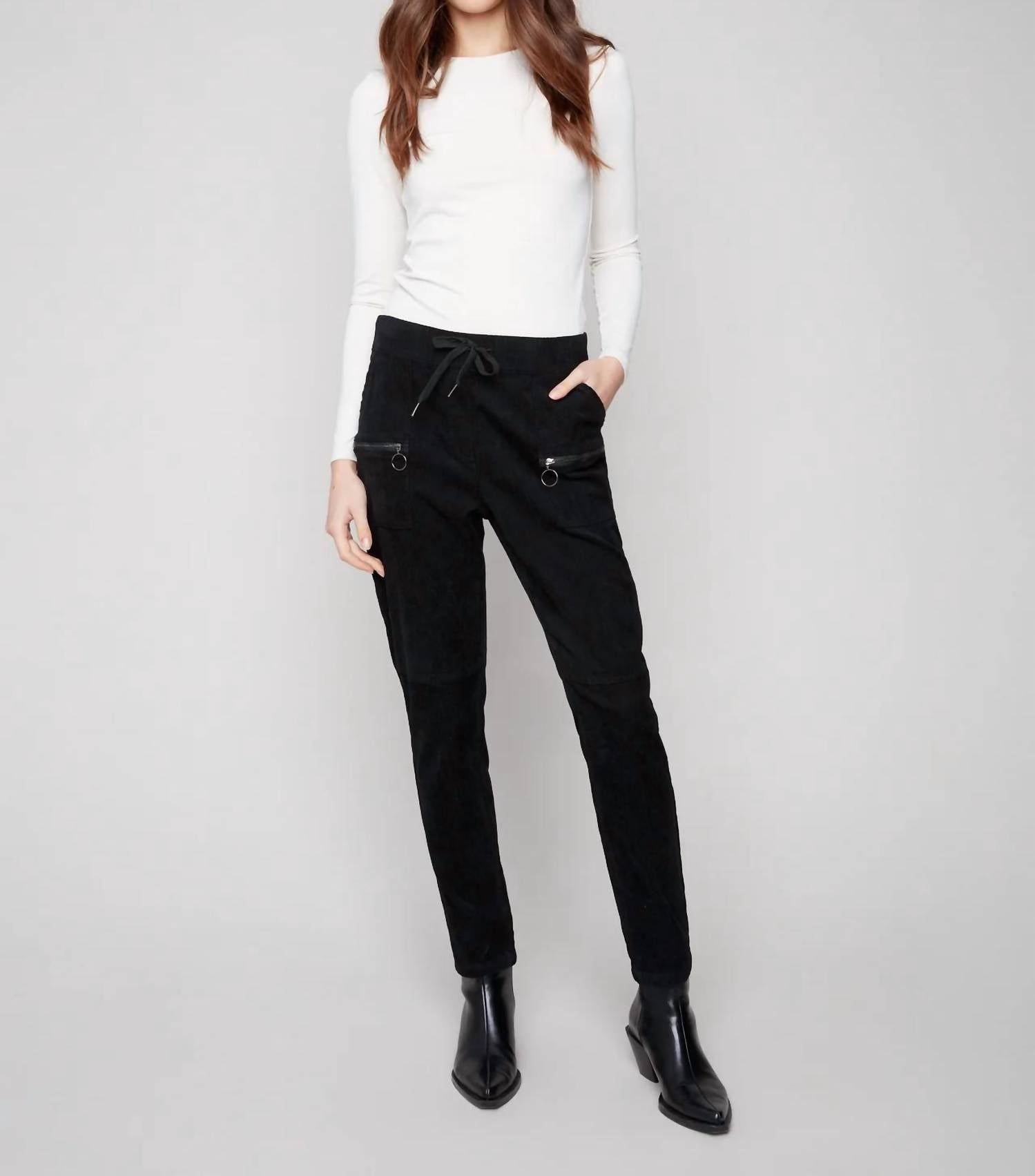 Charlie B - Zipper Detail Pull-on Cord Pants