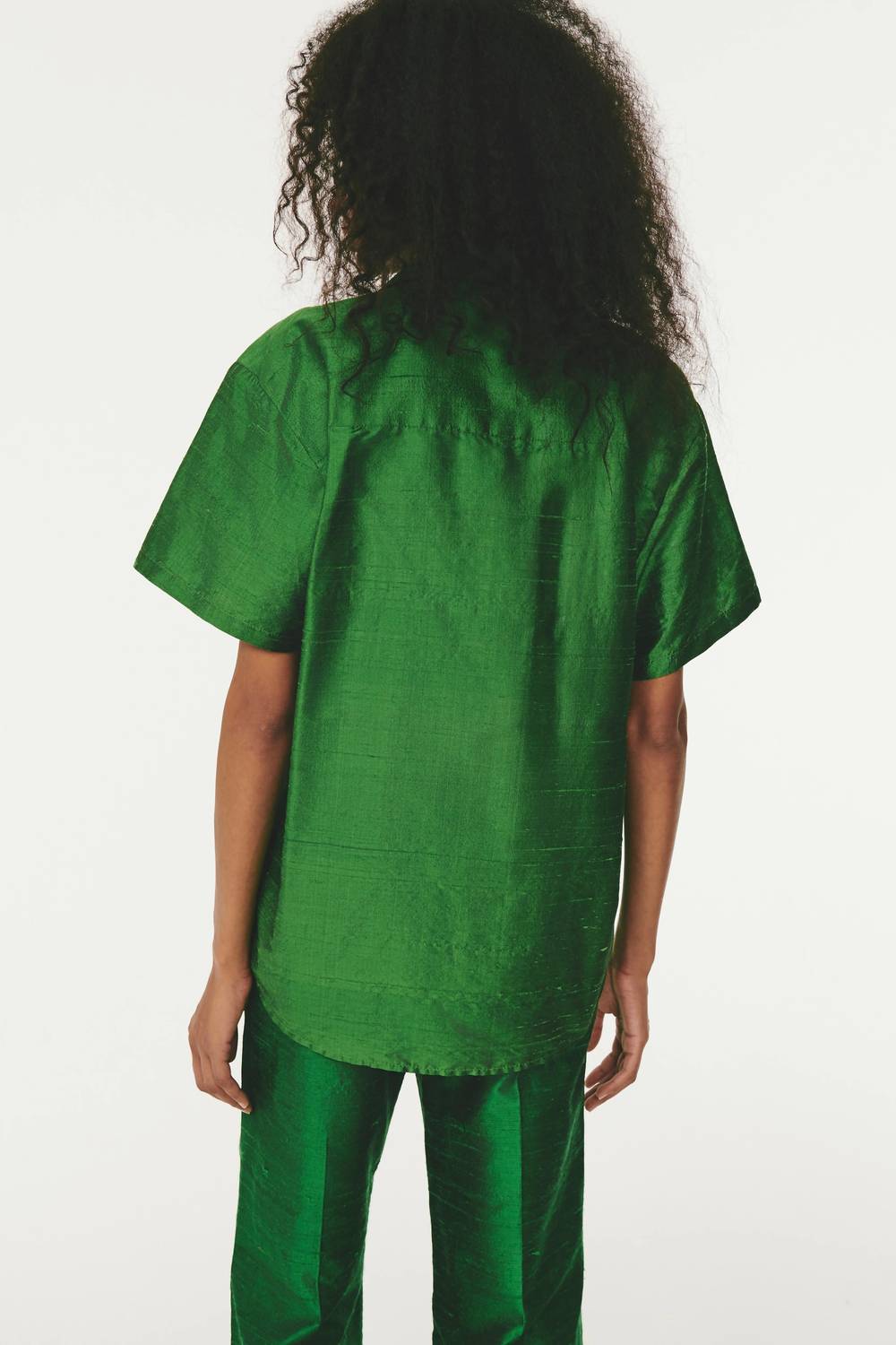Rosie Assoulin Cabana Silk Top in emerald - women's shirt - detail view