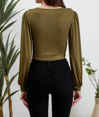 Blu Pepper - Deep V-Neck Long Sleeve Bodysuit