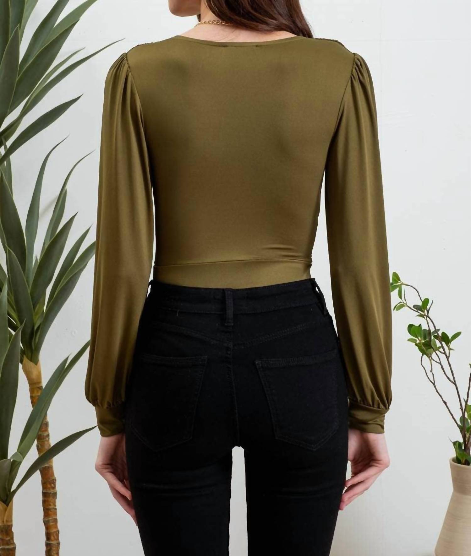 Blu Pepper - Deep V-Neck Long Sleeve Bodysuit