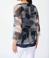 Joseph Ribkoff - Mesh Abstract Print Layered Top