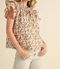 &merci Floral Flutter Sleeve Blouse in ivory - women's blouse - view 7