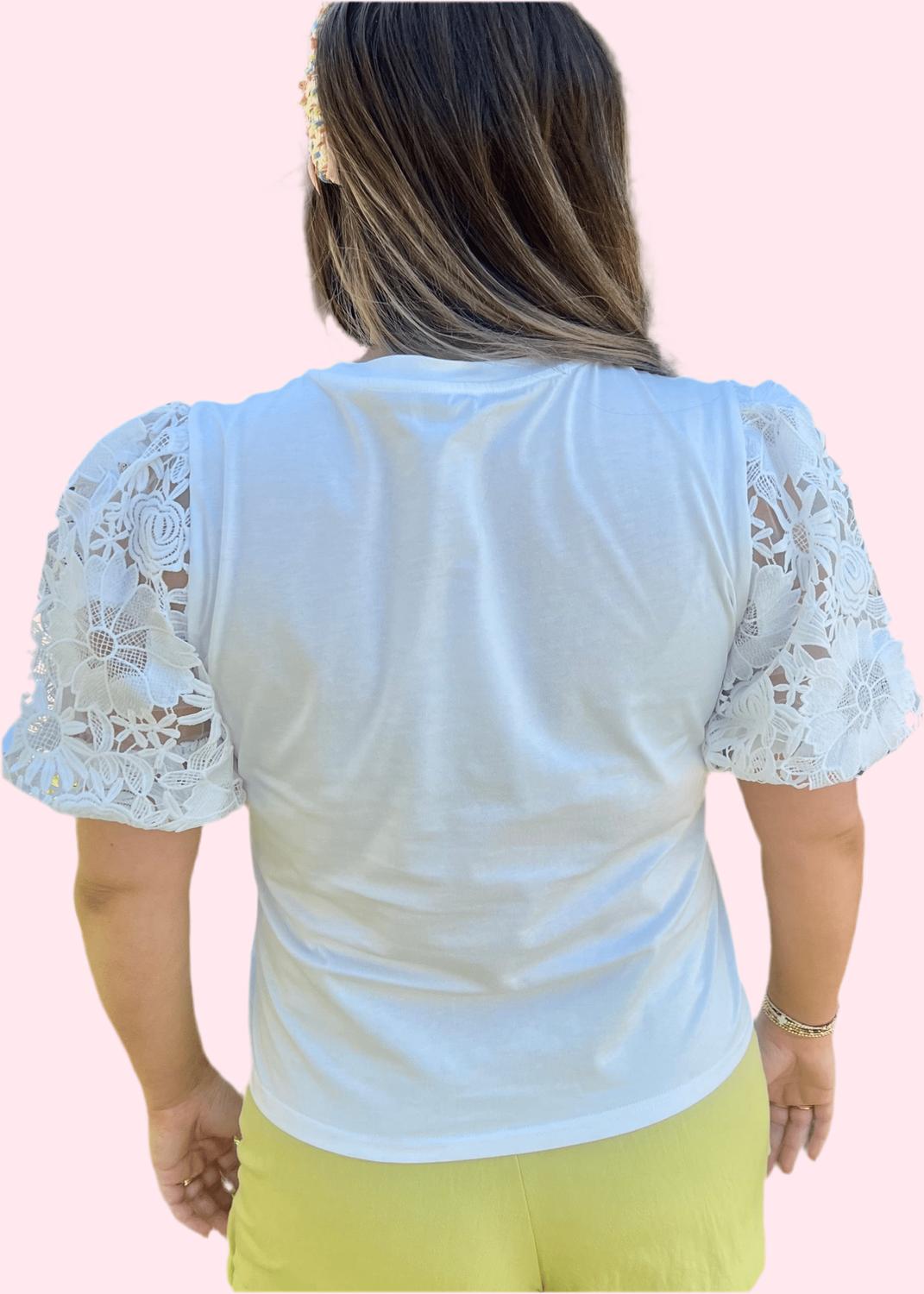 Lucy Paris - Women's Lace Puff Sleeve Top